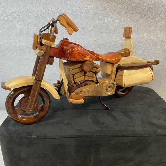 Hand Crafted Art Wood Motorcycle With Metal Accents 12”x7”x3”
